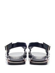 Moda in Pelle Novva Ring Detail Flat Black Sandals - Image 3 of 4