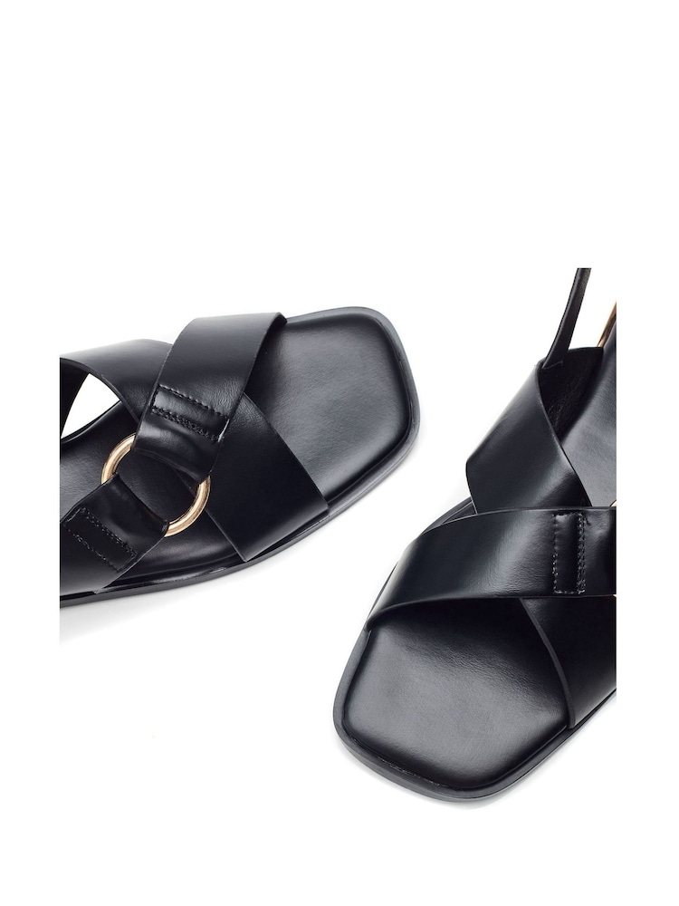 Moda in Pelle Novva Ring Detail Flat Black Sandals - Image 4 of 4