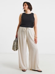 Simply Be Natural Tie Waist Linen Wide Leg Trousers - Image 2 of 4