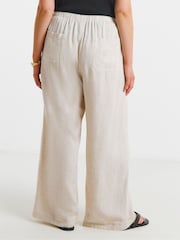 Simply Be Natural Tie Waist Linen Wide Leg Trousers - Image 3 of 4