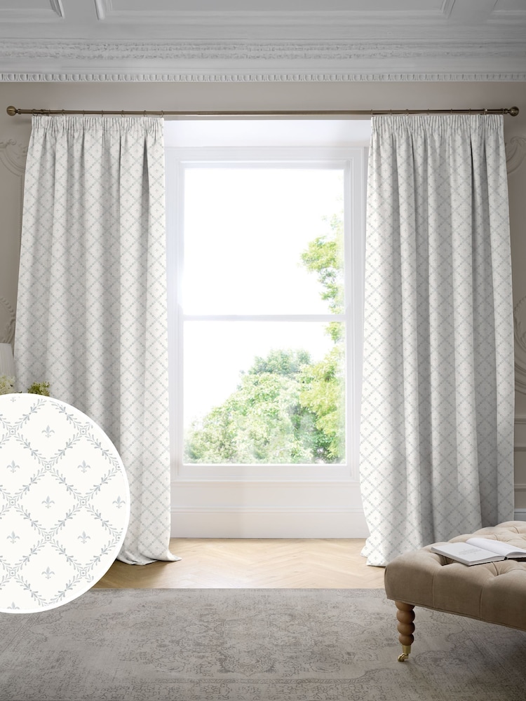 Historic Royal Palaces Dove Grey Fleur De Lis Made To Measure Curtains - Image 1 of 10 Historic Royal Palaces Dove Grey Fleur De Lis Made To Measure Curtains - Image 1 of 10