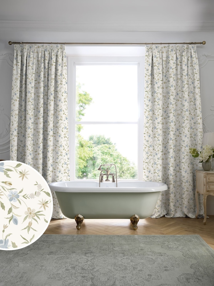 Historic Royal Palaces Duck Egg Royal Court Floral Made To Measure Curtains - Image 1 of 10 Historic Royal Palaces Duck Egg Royal Court Floral Made To Measure Curtains - Image 1 of 10