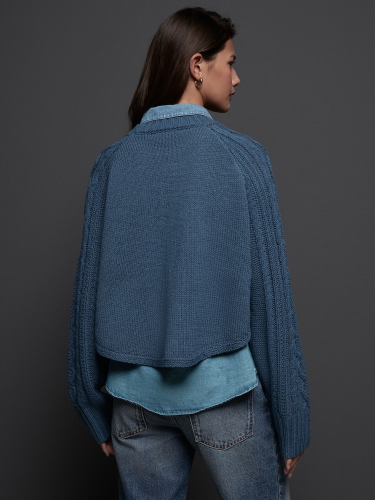 Blue Chambray Denim Shirt Layer Cable Knitted Jumper - Image 2 of 7