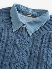 Blue Chambray Denim Shirt Layer Cable Knitted Jumper - Image 6 of 7