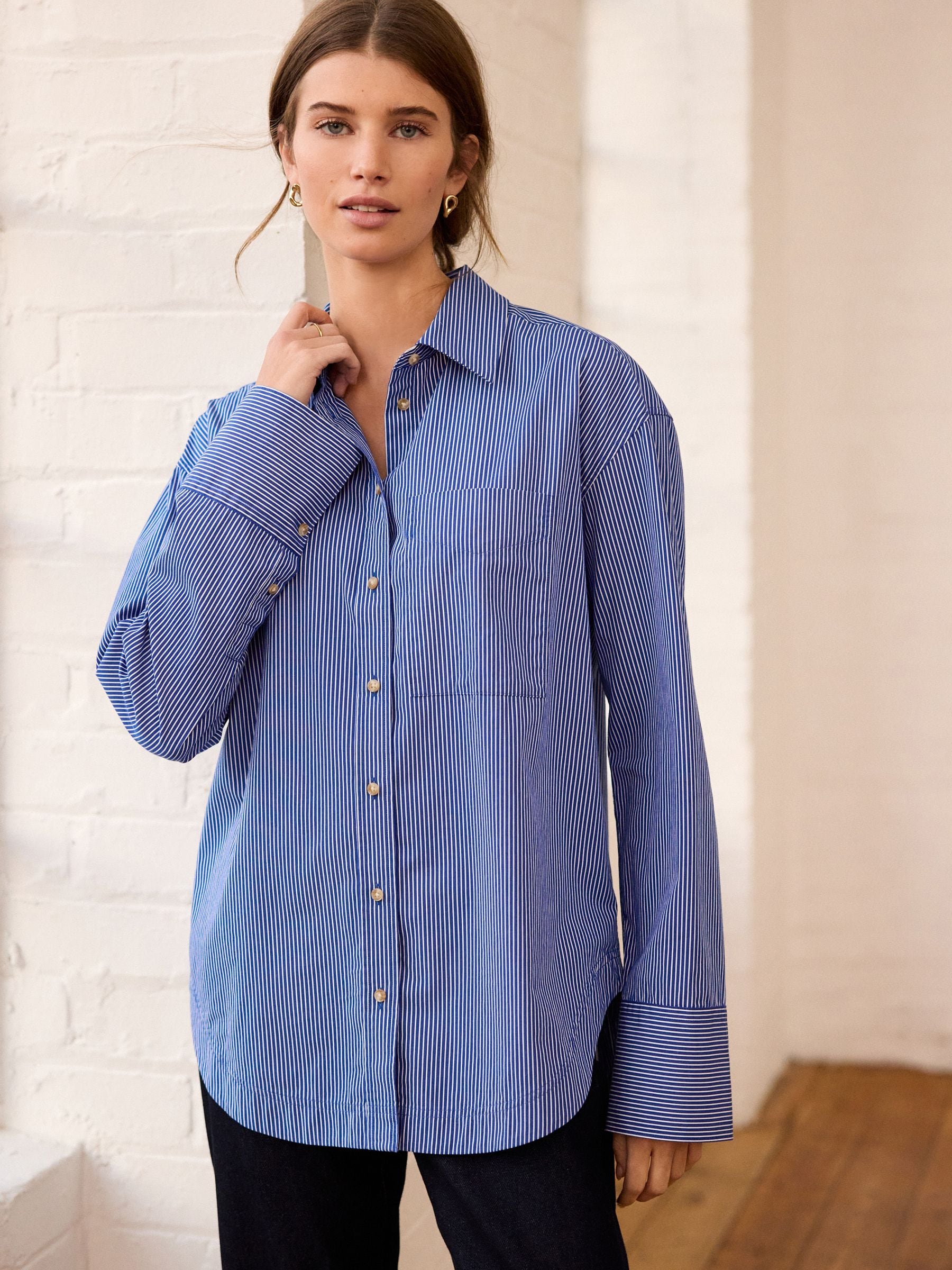 Buy Blue Stripe Relaxed Boyfriend Fit 100% Cotton Button Down Shirt from  Next Sweden