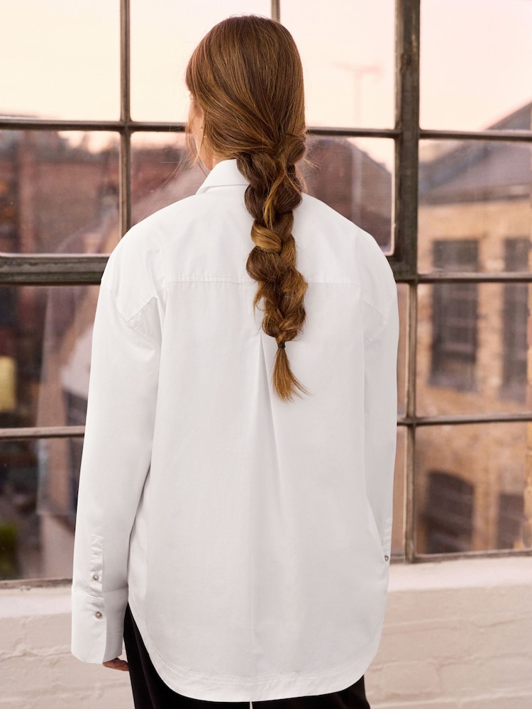 White Relaxed Boyfriend Fit 100% Cotton Button Down Shirt - Image 3 of 7