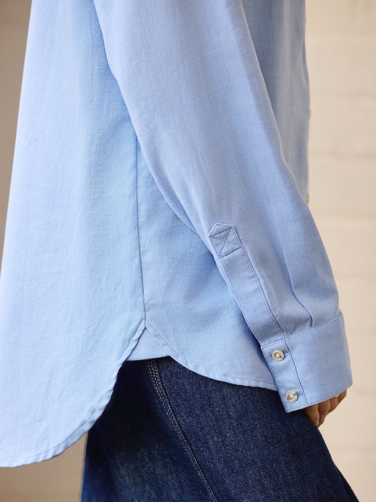 Blue Relaxed 100% Cotton Button Down Casual Long Sleeve Shirt - Image 5 of 7