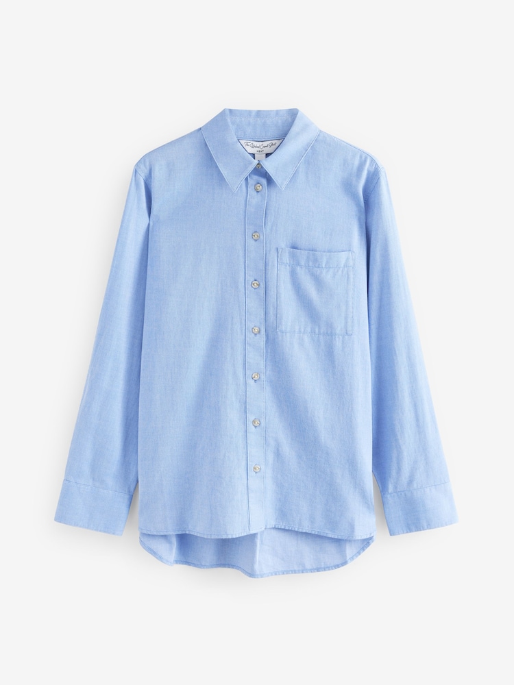 Blue Relaxed 100% Cotton Button Down Casual Long Sleeve Shirt - Image 6 of 7