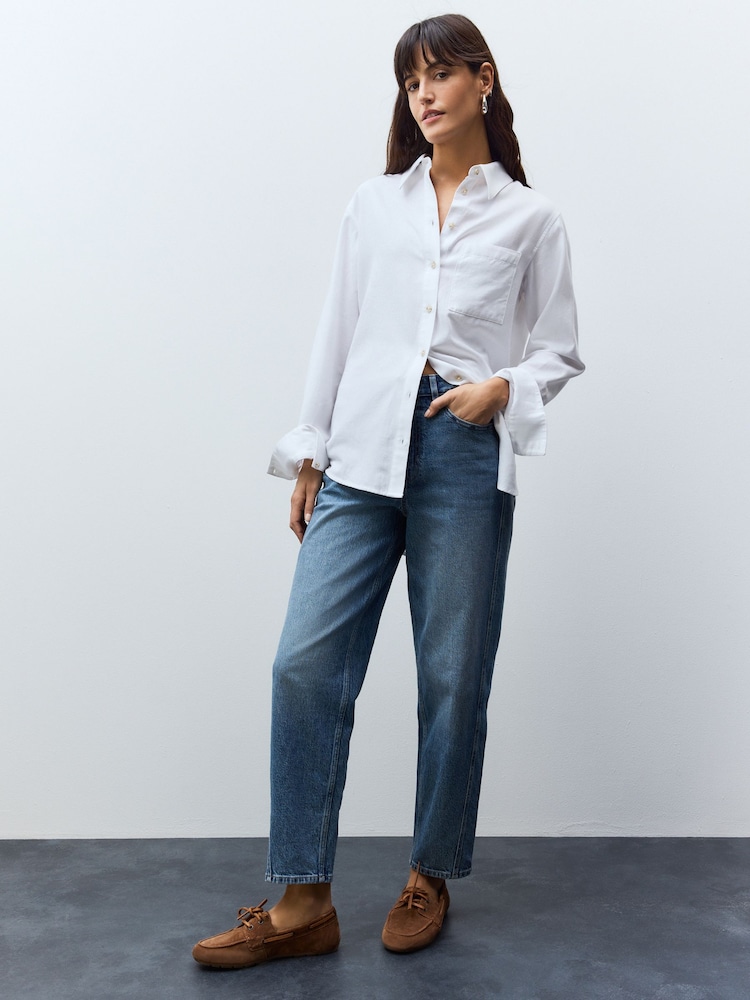 Weiß - Lässiges Hemd aus 100 % Baumwolle mit Button-Down-Kragen und langen Ärmeln - Bild 2 von 7 Weiß - Lässiges Hemd aus 100 % Baumwolle mit Button-Down-Kragen und langen Ärmeln - Bild 2 von 7