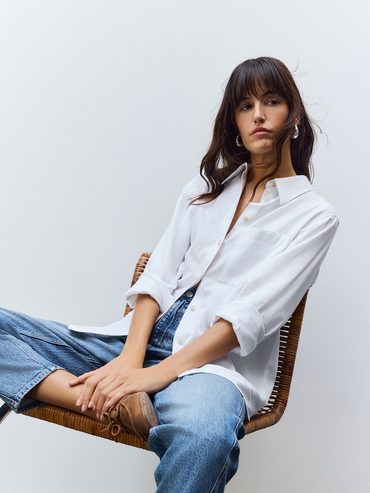White Relaxed 100% Cotton Button Down Casual Long Sleeve Shirt - Image 3 of 7