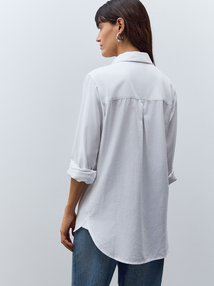 White Relaxed 100% Cotton Button Down Casual Long Sleeve Shirt - Image 4 of 7