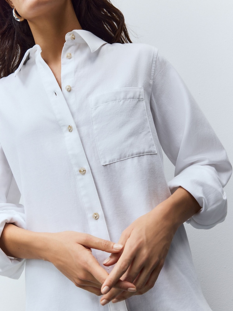 White Relaxed 100% Cotton Button Down Casual Long Sleeve Shirt - Image 5 of 7