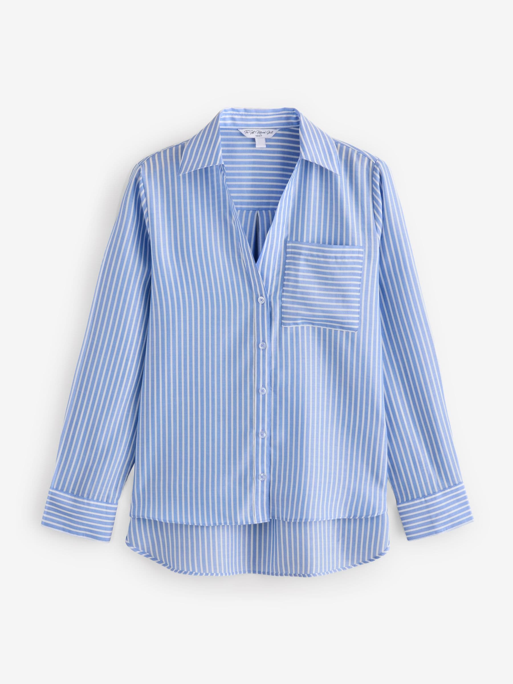 Buy Blue Stripe Soft Relaxed Long Sleeve V Neck Shirt from Buy Blue Stripe Soft Relaxed Long Sleeve V Neck Shirt from