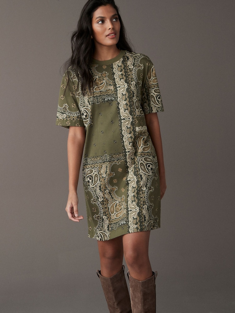 Khaki Green 100% Cotton T-Shirt Dress - Image 1 of 6