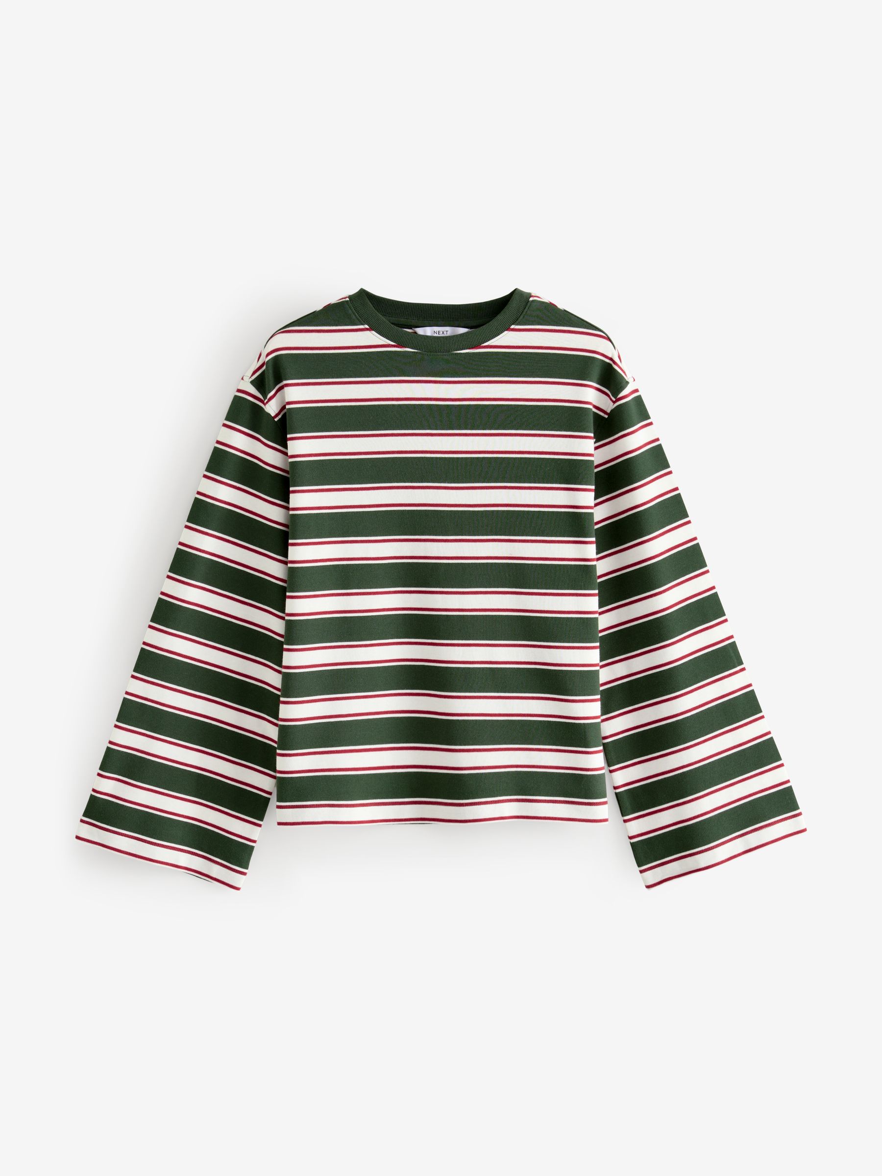 Buy Red/Green 100% Cotton Long Sleeve Stripe T-Shirt from the Next UK ...