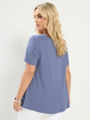 Yours Curve Blue Soft Touch Button T-Shirt - Image 3 of 5
