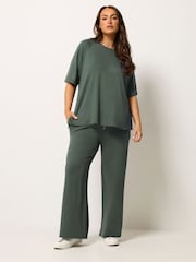 Yours Curve Green Soft Touch Wide Leg Trousers - Image 2 of 5