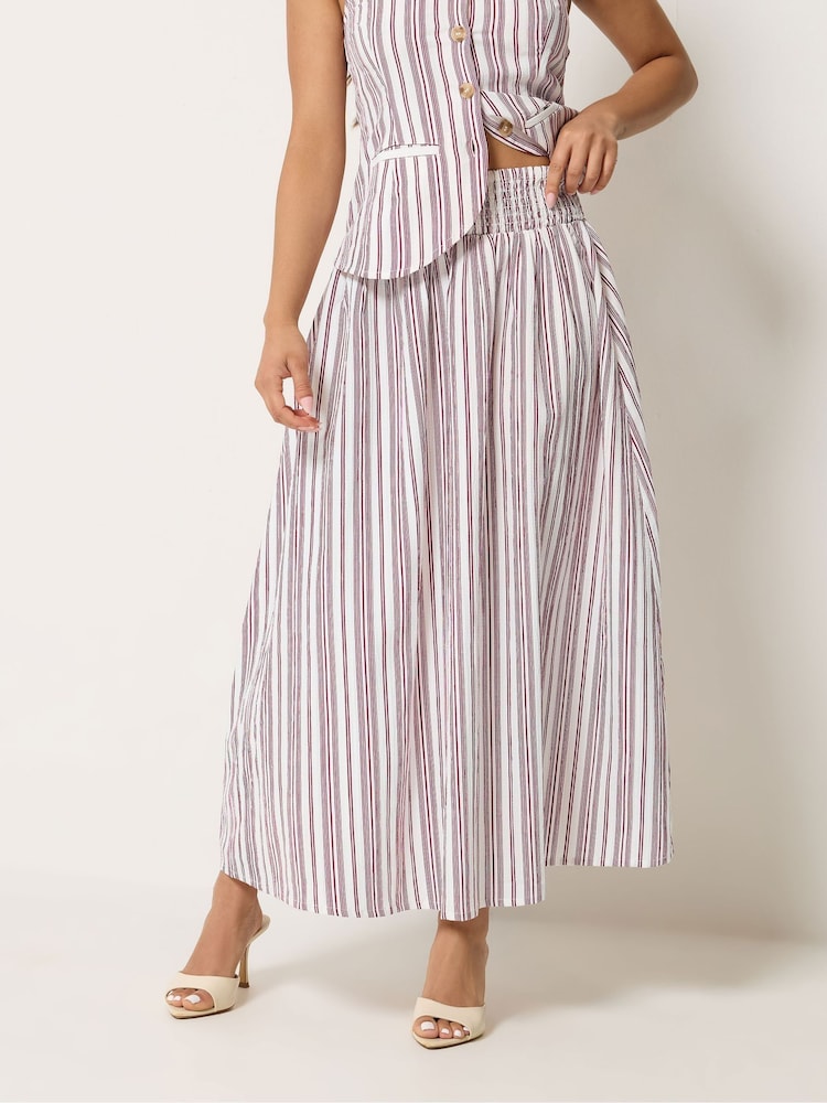 PixieGirl Petite Red Striped Maxi Skirt - Image 2 of 5 PixieGirl Petite Red Striped Maxi Skirt - Image 2 of 5