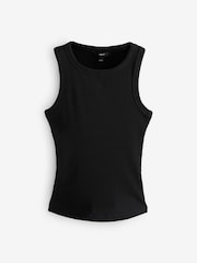 Black Ribbed Racer Tank Vest Sleeveless Top - Image 5 of 7