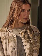 Paisley Ecru/Yellow Print Quilted Popper Front 100% Cotton Jacket - Image 5 of 8
