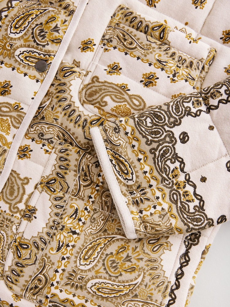 Paisley Ecru/Yellow Print Quilted Popper Front 100% Cotton Jacket - Image 8 of 8