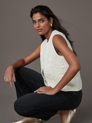 Ecru Quilted Pattern Stitch Jersey Gilet - Image 3 of 8