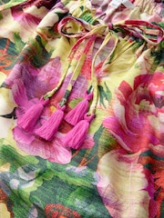 Multi Floral Print Short Sleeve Tie Neck Bardot Top - Image 5 of 6