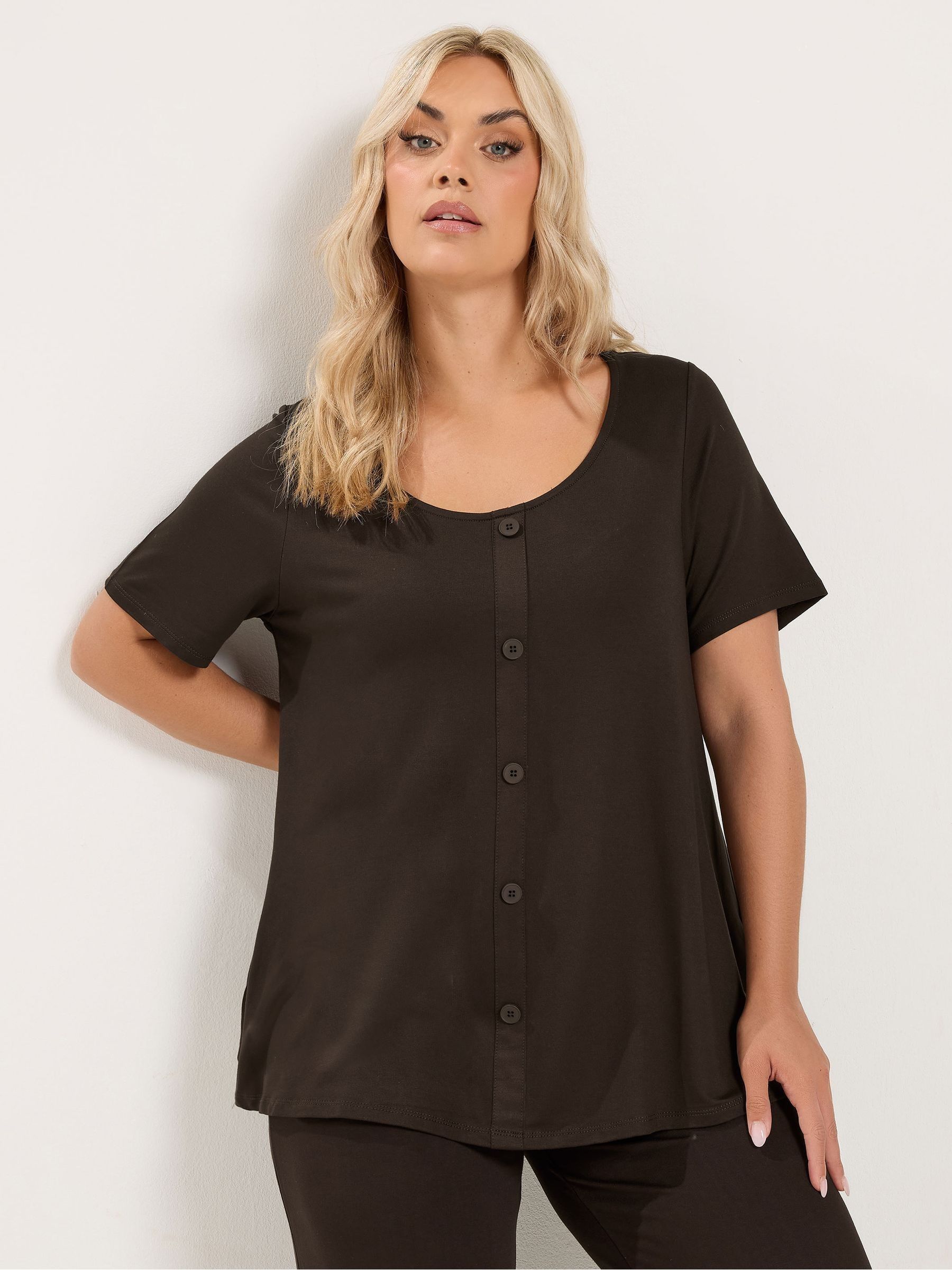 Yours Curve Women's Brown Soft Touch Button T-Shirt