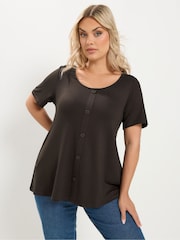 Yours Curve Brown Soft Touch Button T-Shirt - Image 1 of 6