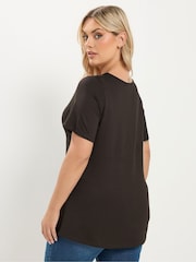 Yours Curve Brown Soft Touch Button T-Shirt - Image 3 of 6