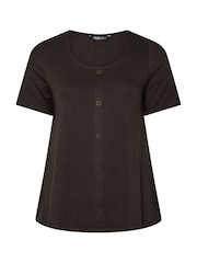 Yours Curve Brown Soft Touch Button T-Shirt - Image 5 of 6