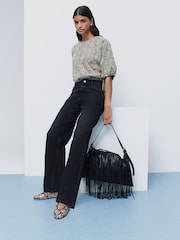 Verde salvia - Puff Sleeve Cornelli Detail Drawstring Top - Imagen 2 de 6