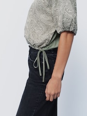 Verde salvia - Puff Sleeve Cornelli Detail Drawstring Top - Imagen 4 de 6