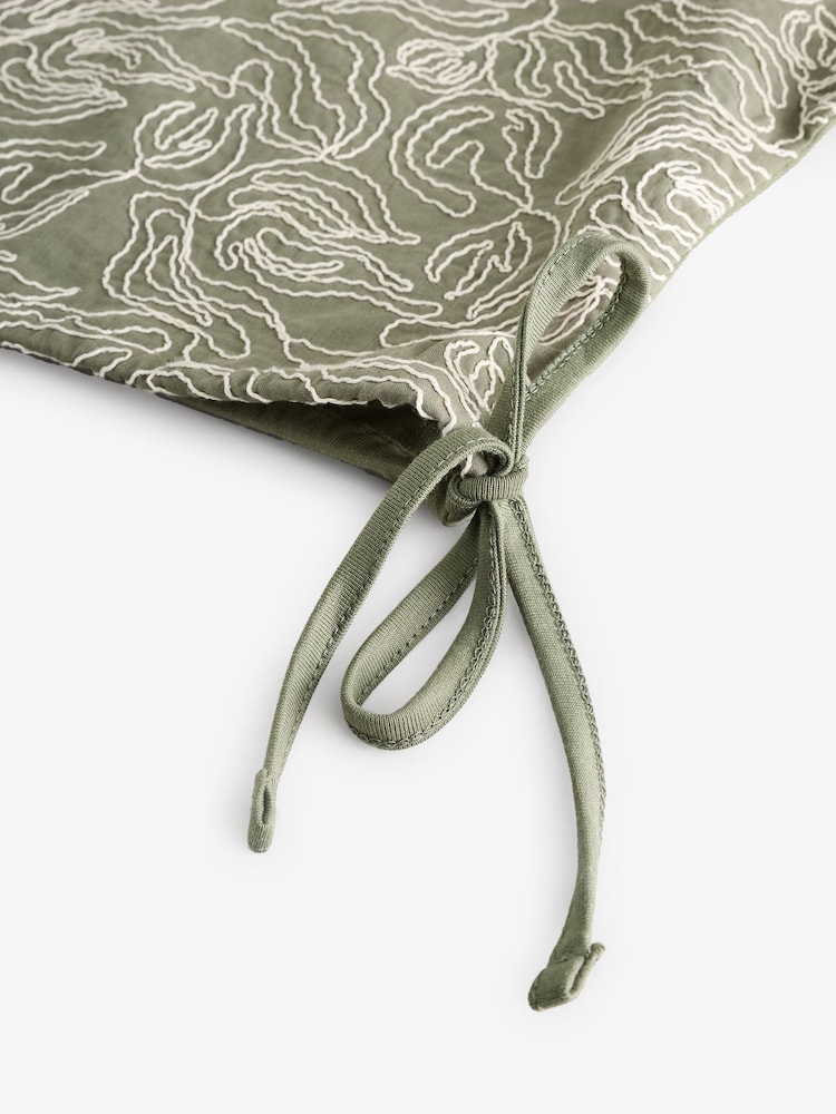 Verde salvia - Puff Sleeve Cornelli Detail Drawstring Top - Imagen 6 de 6