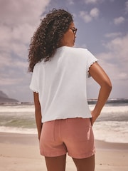 White Short Sleeve Bubblehem 100% Cotton T-Shirt - Image 3 of 7