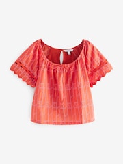 Naranja con puntadas de contraste - Broderie Boho Short Sleeve Ric Rac Top - Imagen 5 de 7
