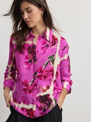 Pink Floral Print Long Sleeve Button Down Shirt - Image 1 of 7