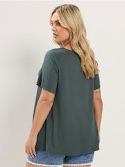 Yours Curve Green Soft Touch Button T-Shirt - Image 3 of 5