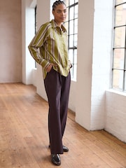 Vert olive rayé - Chemise oversize à manches longues Girlfriend - Image 2 of 8