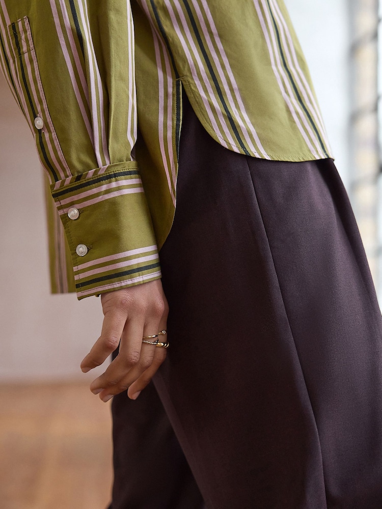Vert olive rayé - Chemise oversize à manches longues Girlfriend - Image 5 of 8