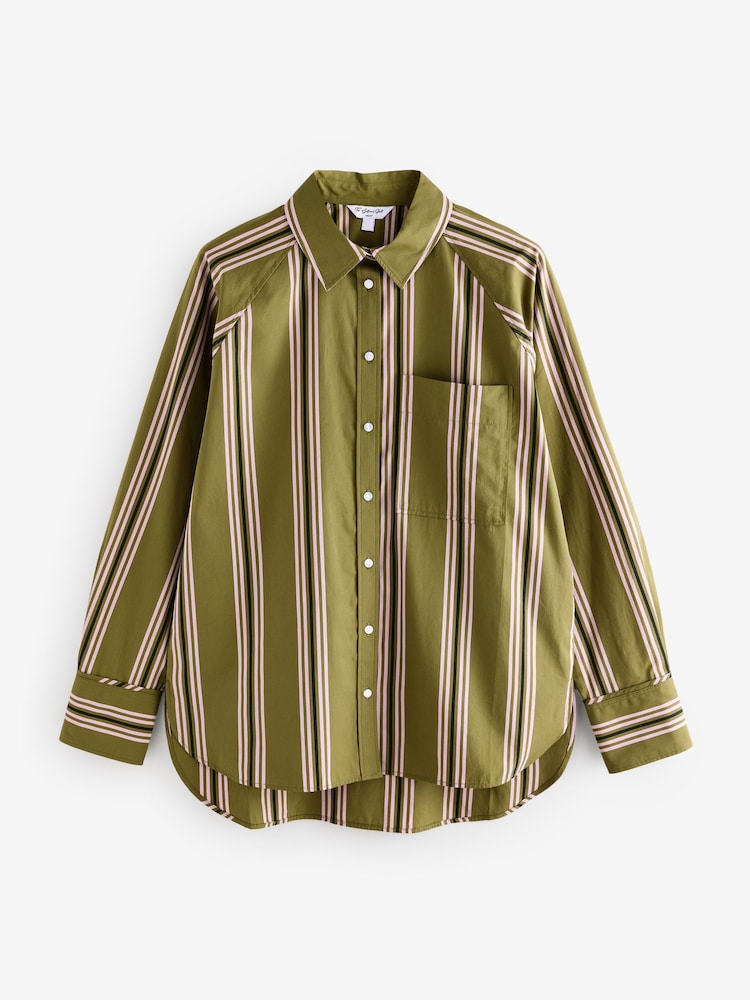 Vert olive rayé - Chemise oversize à manches longues Girlfriend - Image 6 of 8