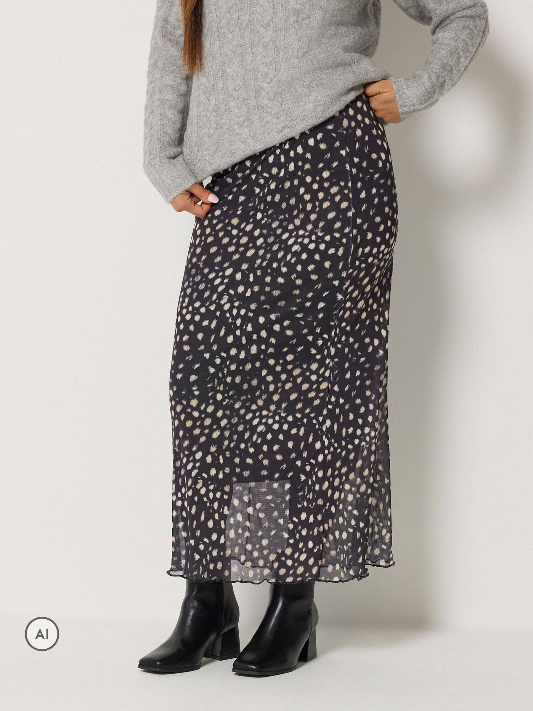 M&Co Women's Petite Animal Print Mesh Maxi Skirt in Dark Brown | Size: 8 - Image 3