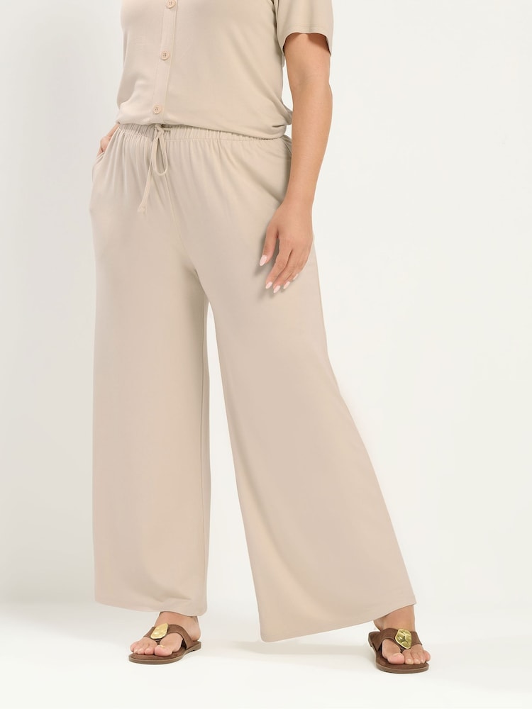 Yours Curve Natural Soft Touch Wide Leg Trousers - Image 1 of 5 Yours Curve Natural Soft Touch Wide Leg Trousers - Image 1 of 5