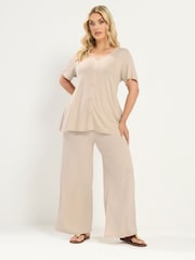 Yours Curve Natural Soft Touch Wide Leg Trousers - Image 2 of 5