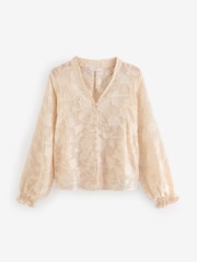 Crudo - Jacquard Boho Long Sleeve Tie Neck Blouse - Imagen 6 de 8