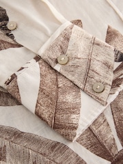 Kew Collection Ecru Palm Print 100% Linen Button Down Relaxed Long Sleeve Shirt - Image 8 of 8