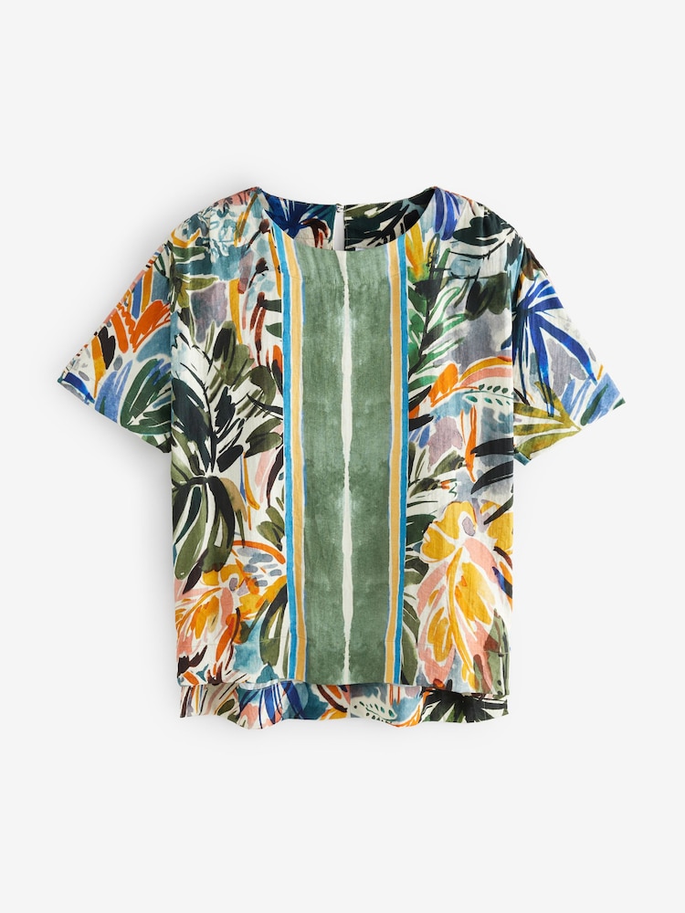 Estampado de palmeras abstracto en tonos de verde - Camiseta texturizada de corte recto  - Image 6 of 8