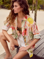 Multicoloured Postcard Print Long Sleeve Shirt With Linen - Image 1 of 9