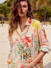 Multicoloured Postcard Print Long Sleeve Shirt With Linen - Image 3 of 9
