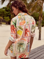 Multicoloured Postcard Print Long Sleeve Shirt With Linen - Image 4 of 9